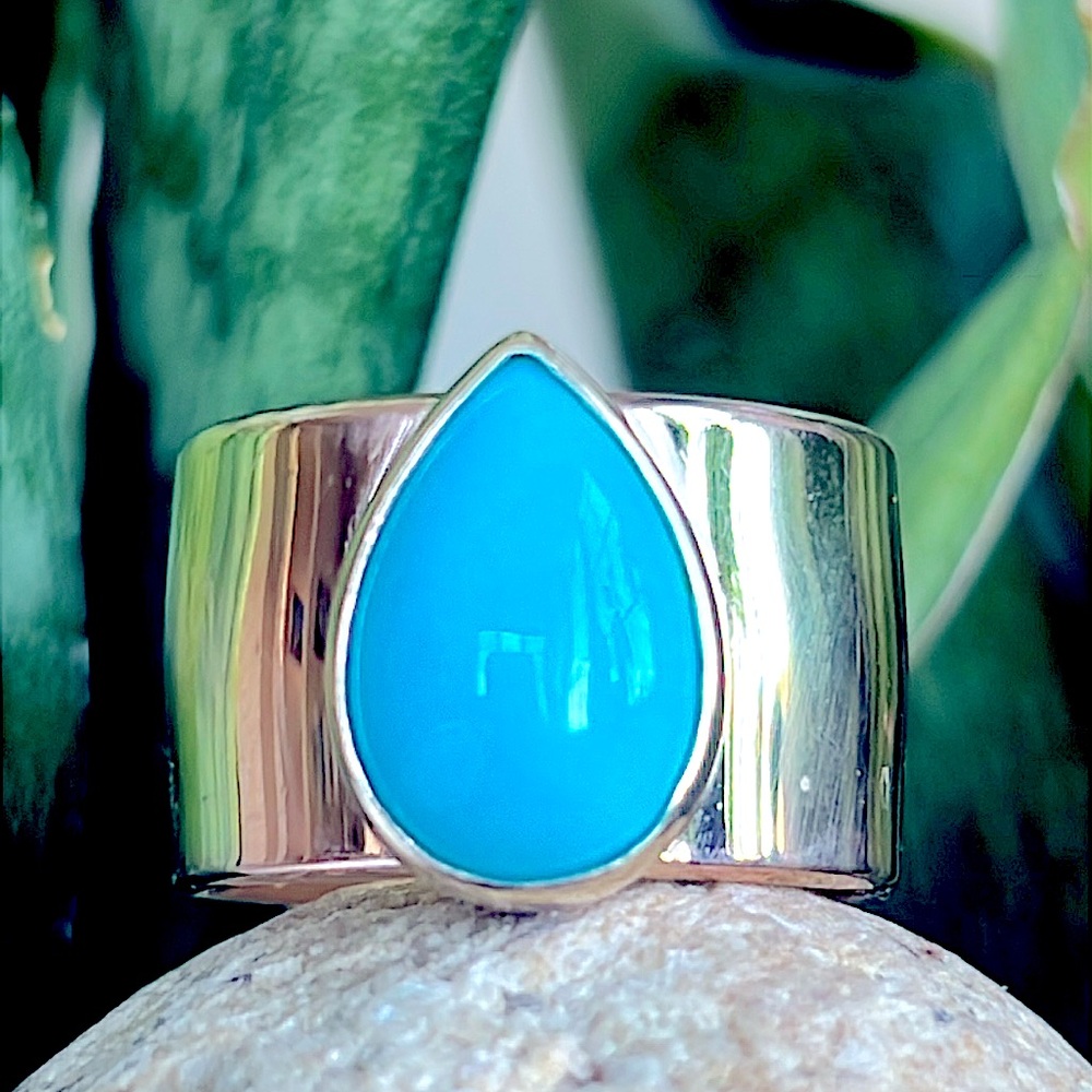 14 karat gold custom made and sleeping beauty turquoise ring